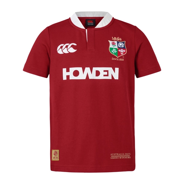 British and Irish Lions Winners Junior Short Sleeve Classic Rugby Shirt Red - Front
