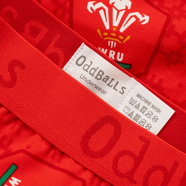 OddBalls Mens Wales Home Boxer Shorts 25/26 Red - Waistband