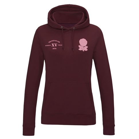 England Grand Slam 2026 Womens Hoodie Burgundy - Front View