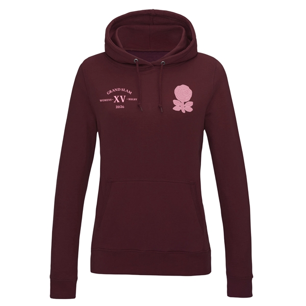 England Grand Slam 2026 Womens Hoodie Burgundy - Front View