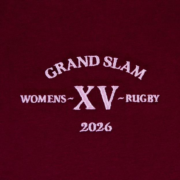 England Womens Grand Slam Winners 2026 Hoodie Burgundy - Embroidery Close-up