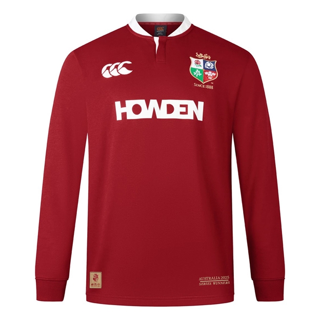 British and Irish Lions Adults Winners Long Sleeve Classic Rugby Shirt Red - Front