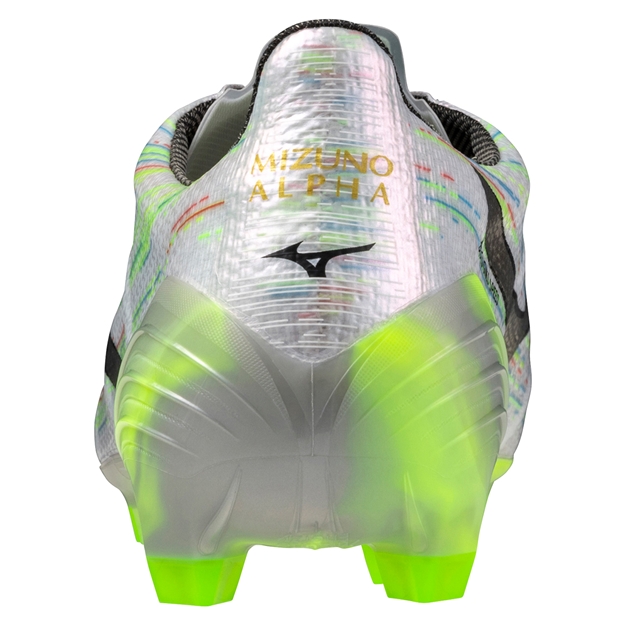 Mizuno Adults Alpha II Elite Firm Ground Rugby Boots - White/Silver Iridiscent/Black