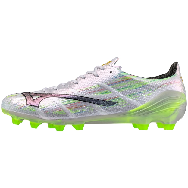 Mizuno Adults Alpha II Elite Firm Ground Rugby Boots - White/Silver Iridiscent/Black