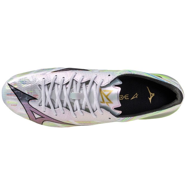 Mizuno Adults Alpha II Elite Firm Ground Rugby Boots - White/Silver Iridiscent/Black