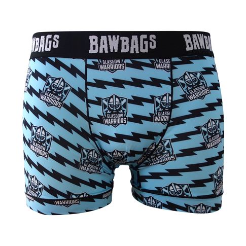 Bawbags Mens Glasgow Warriors Rugby Stripe Cool De Sacs Boxer Shorts Black - Front