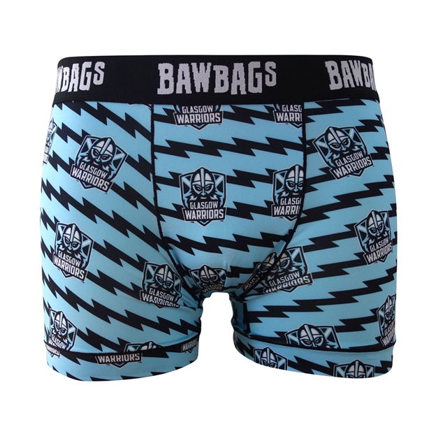 Bawbags Mens Glasgow Warriors Rugby Stripe Cool De Sacs Boxer Shorts Black - Front