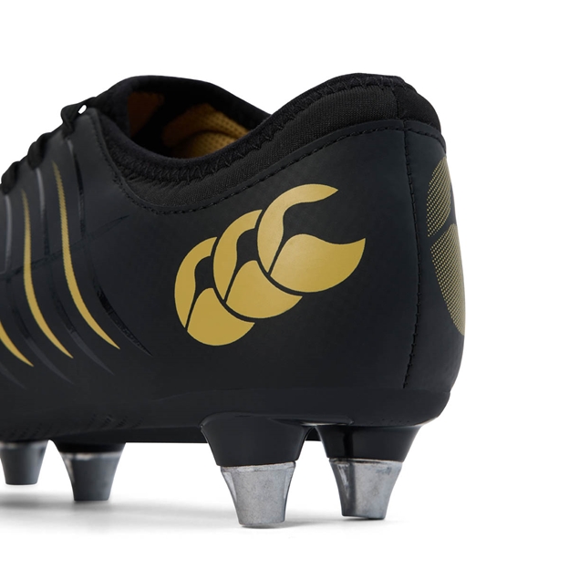 Canterbury Kids Phoenix 2.0 Team Soft Ground Rugby Boots Black - Heel View
