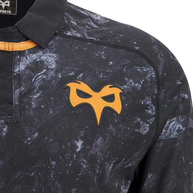 Ospreys Kids Home Rugby Shirt 25/26 Black - Badge Close-up