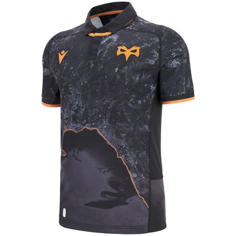 Ospreys Kids Home Rugby Shirt 25/26 Black - Front Ospreys Kids Home Rugby Shirt 25/26 Black - Front