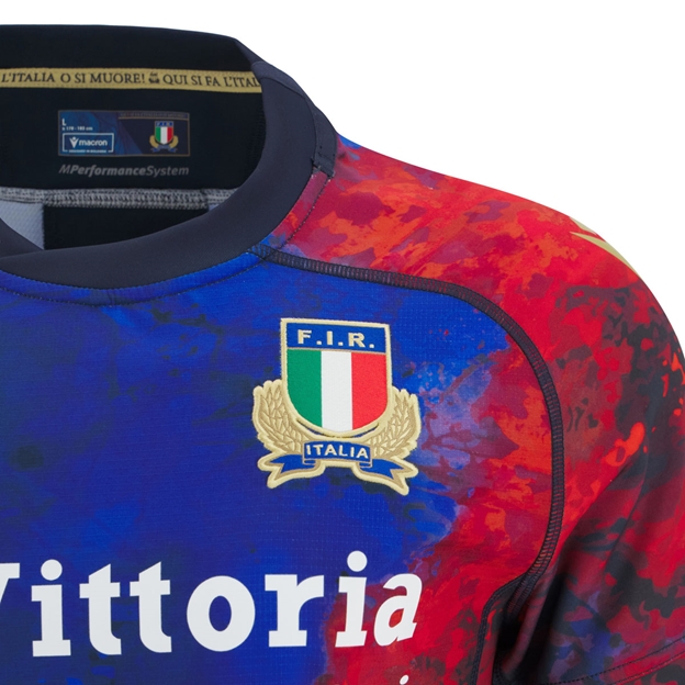 Italy Mens Home Training Rugby Shirt 25/26 Navy - Italian Rugby Federation Logo Close-up