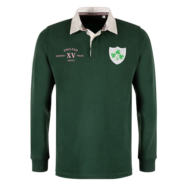 Ireland Adults Classic XV Heavyweight Rugby Shirt Long Sleeve Bottle Green - Front