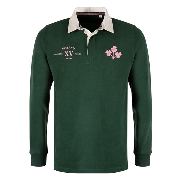 Womens World Cup Ireland Adults Classic Heavyweight Rugby Shirt Bottle Green - Front