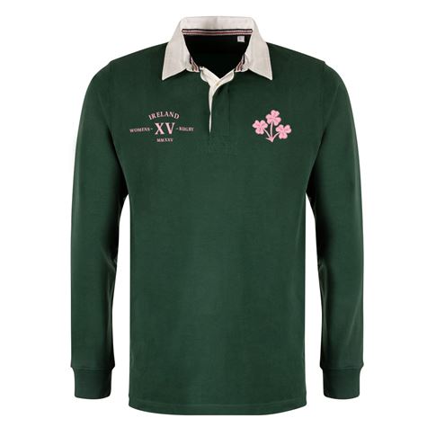 Womens World Cup Ireland Adults Classic Heavyweight Rugby Shirt Bottle Green - Front Womens World Cup Ireland Adults Classic Heavyweight Rugby Shirt Bottle Green - Front