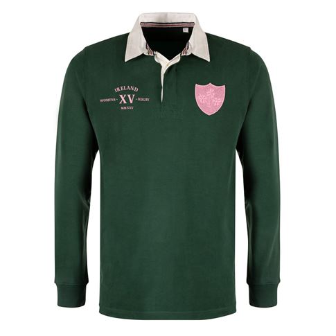 Womens World Cup Ireland Adults Classic Heavyweight Rugby Shirt Bottle Green - Front Womens World Cup Ireland Adults Classic Heavyweight Rugby Shirt Bottle Green - Front