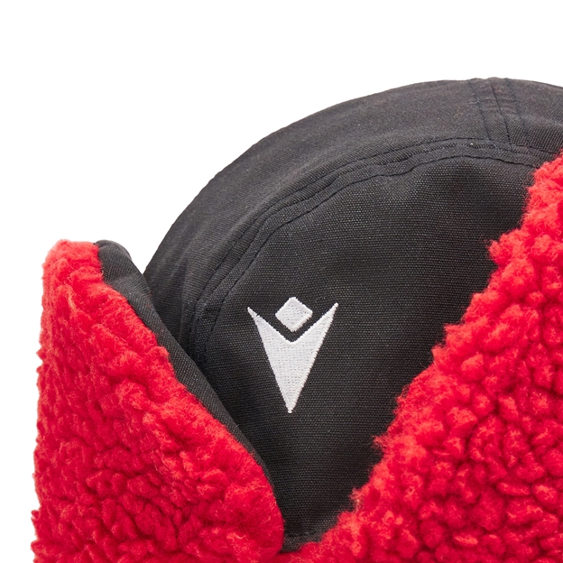 Wales Adults Trapper Fleeced Hat - Black & Red 2025 - Macron