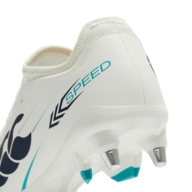 Canterbury Adults Speed Falcon 2.0 Team Soft Ground Rugby Boots White - Heel Close-up