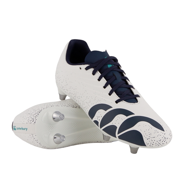 Canterbury Kids Stampede Groundbreak Team Soft Ground Rugby Boots White - Front View