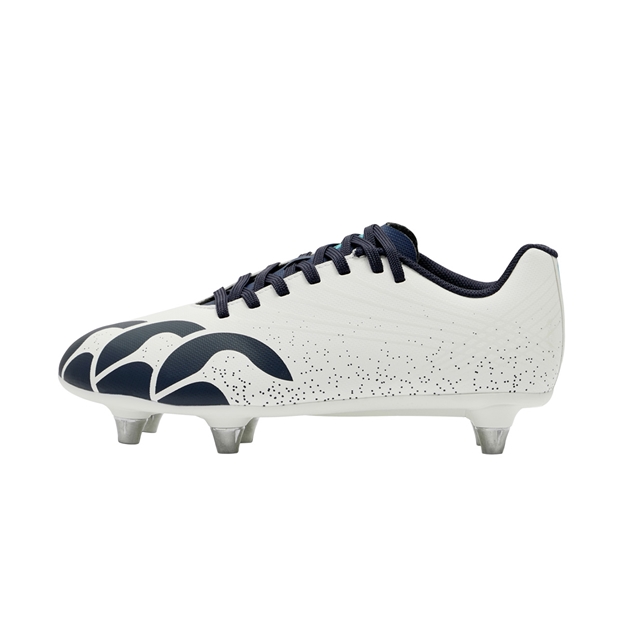Canterbury Kids Stampede Groundbreak Team Soft Ground Rugby Boots White - Outstep View