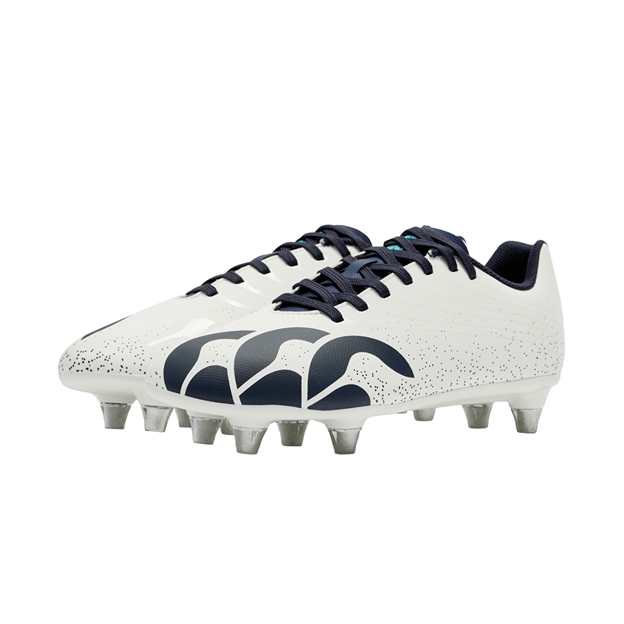 Canterbury Kids Stampede Groundbreak Team Soft Ground Rugby Boots White - Pair Front View