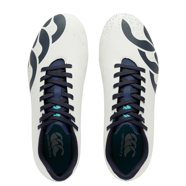 Canterbury Kids Stampede Groundbreak Team Soft Ground Rugby Boots White - Pair Top View