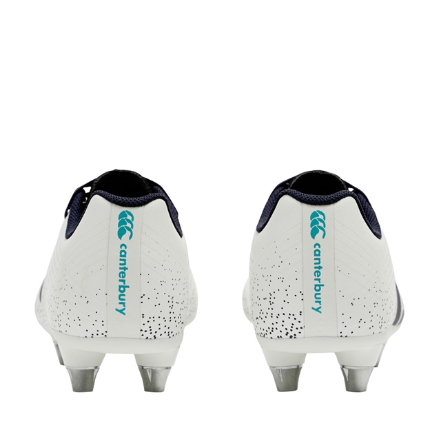 Canterbury Kids Stampede Groundbreak Team Soft Ground Rugby Boots White - Pair Back View