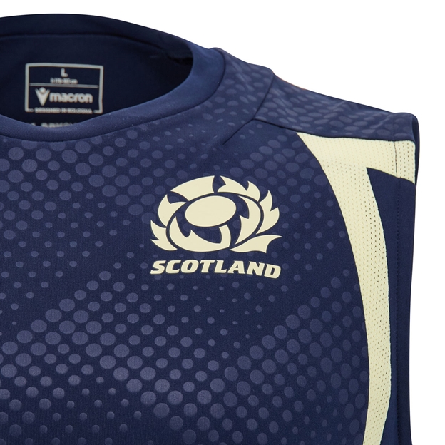 Scotland Mens Training Vest 26/27 Navy and Sand - SRU Thistle Close-up