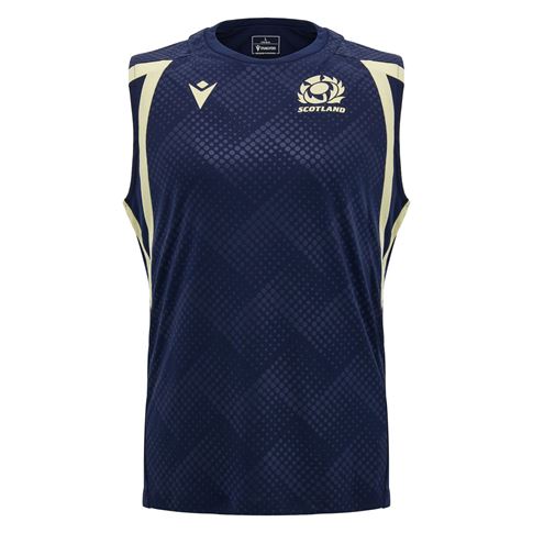 Scotland Mens Training Vest 26/27 Navy and Sand - Front View
