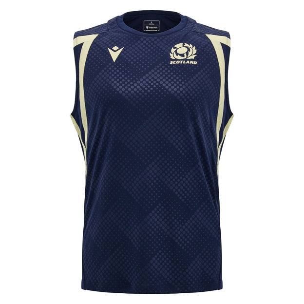 Scotland Mens Training Vest 26/27 Navy and Sand - Front View
