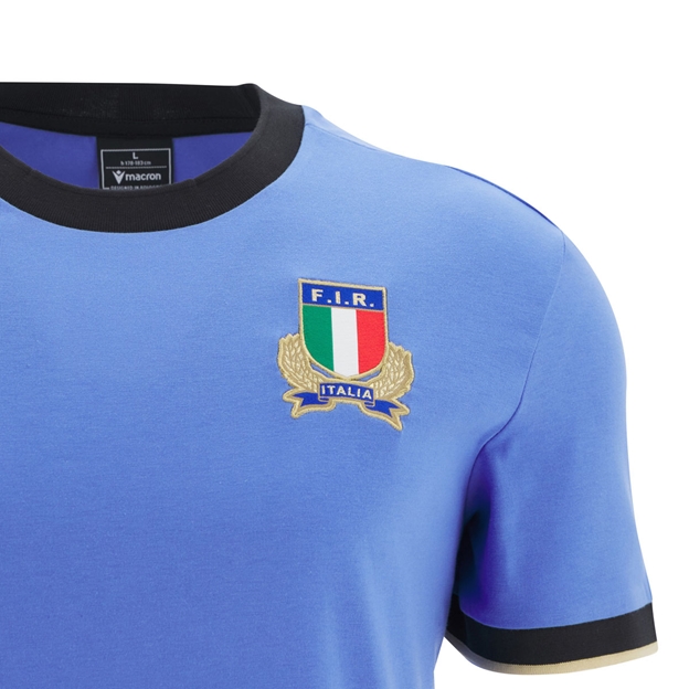 Italy Mens Supporters T-Shirt 25/26 Blue/Black - Embellishment Close-up
