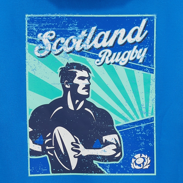Scotland Mens Leisure Cotton Hoodie 26/27 Blue White and Green - Back Graphic Close-up