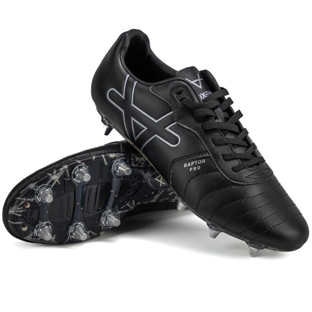 Oxen Adults Raptor Pro Soft Ground Rugby Boots-Black/Silver - Side