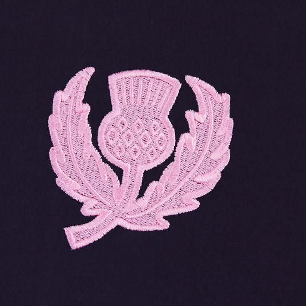 Womens World Cup Scotland Adults Classic Rugby Shirt Navy - Thistle Embroidery in Pink