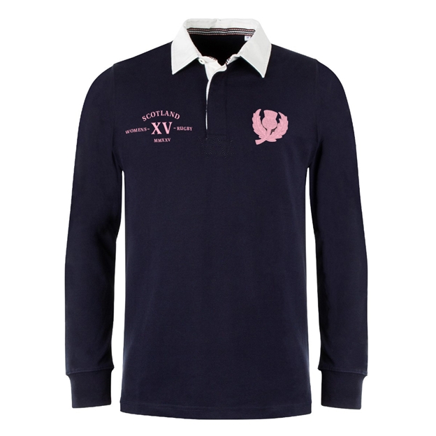 Womens World Cup Scotland Adults Classic Heavyweight Rugby Shirt Navy - Front