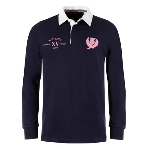 Womens World Cup Scotland Adults Classic Heavyweight Rugby Shirt Navy - Front Womens World Cup Scotland Adults Classic Heavyweight Rugby Shirt Navy - Front