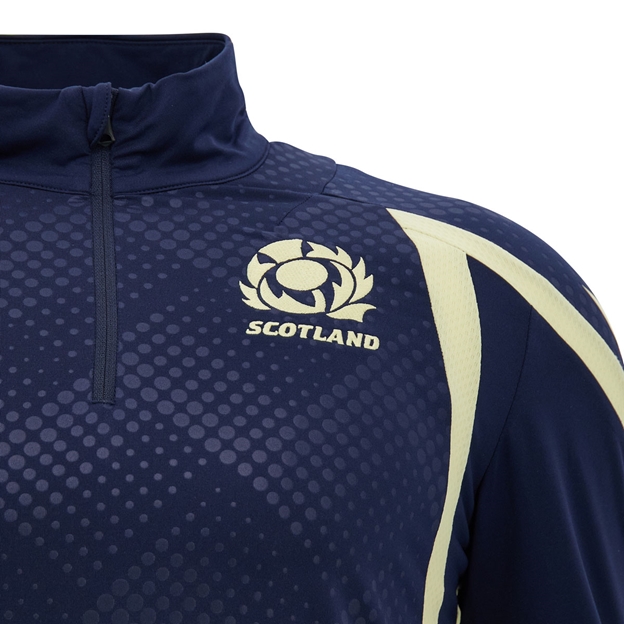 Scotland Mens Training 1/4 Zip Top 26/27 Navy and Sand - SRU Thistle Close-up