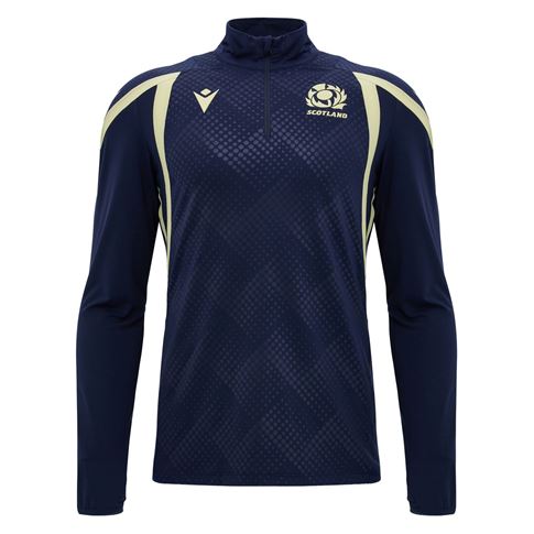 Scotland Mens Training 1/4 Zip Top 26/27 Navy and Sand - Front View