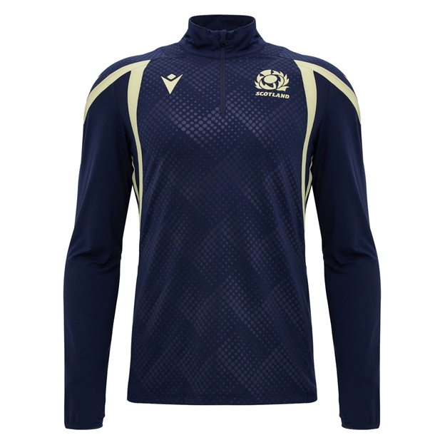 Scotland Mens Training 1/4 Zip Top 26/27 Navy and Sand - Front View