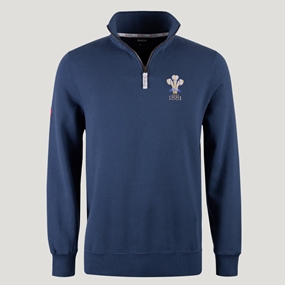Wales 1881 Adults Half Zip Cotton Sweatshirt Petrol Blue - Front View