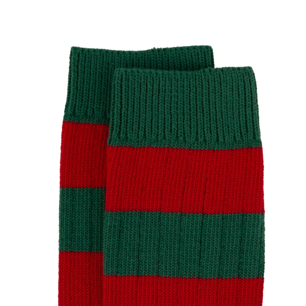Rugby 1823 Striped Socks Red/Green - Cuff Close-up