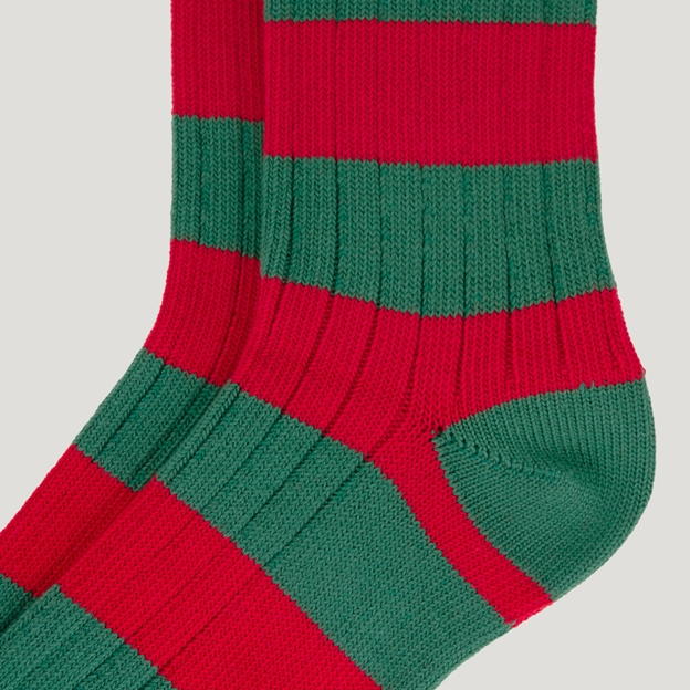 Heritage Pure Cotton Striped Socks - Red/Green
