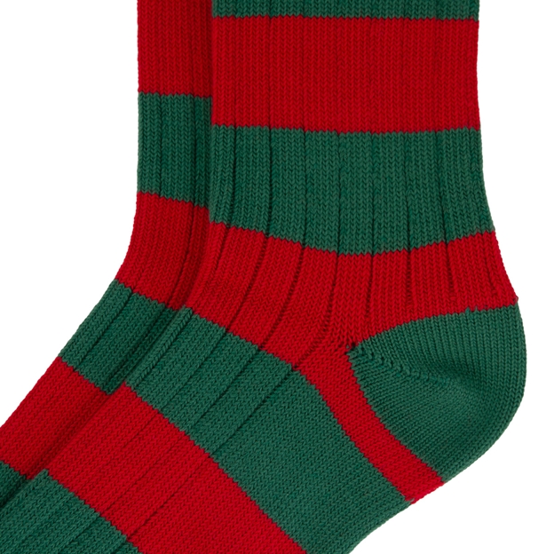 Rugby 1823 Striped Socks Red/Green - Heel Close-up
