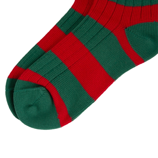 Rugby 1823 Striped Socks Red/Green - Toe Close-up