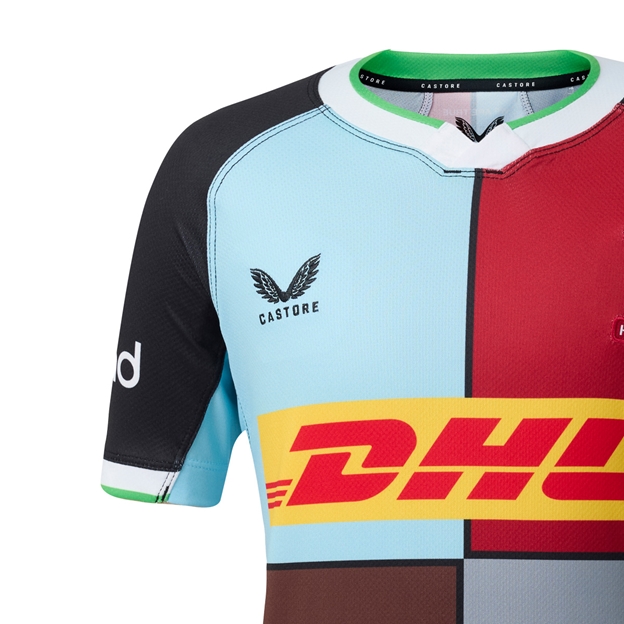 Harlequins Womens Home Rugby Shirt 26/27 Black - Castore Logo Close-up