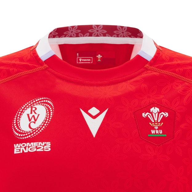 Wales Mens WRWC 2025 Home Rugby Shirt Red - Front Close-up
