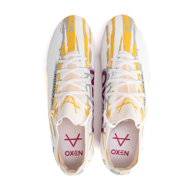 Oxen Adults Metasock Mix Stud Rugby Boots-White/Orange - Top