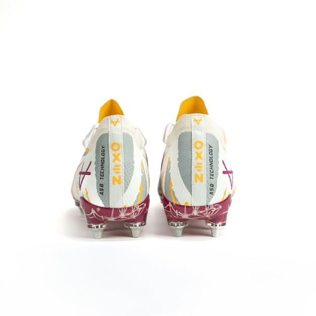 Oxen Adults Metasock Mix Stud Rugby Boots-White/Orange - Heel