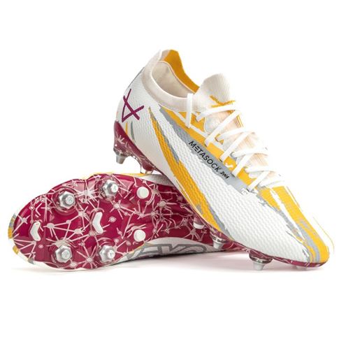 Oxen Adults Metasock Mix Stud Rugby Boots-White/Orange - Side Oxen Adults Metasock Mix Stud Rugby Boots-White/Orange - Side