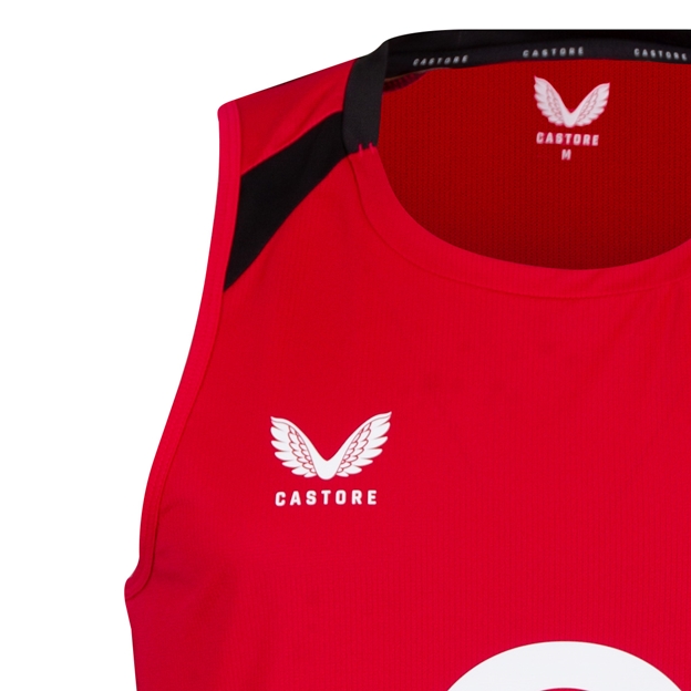 England Mens Performance Singlet 26/27 Persian Red - Castore Logo Close-up