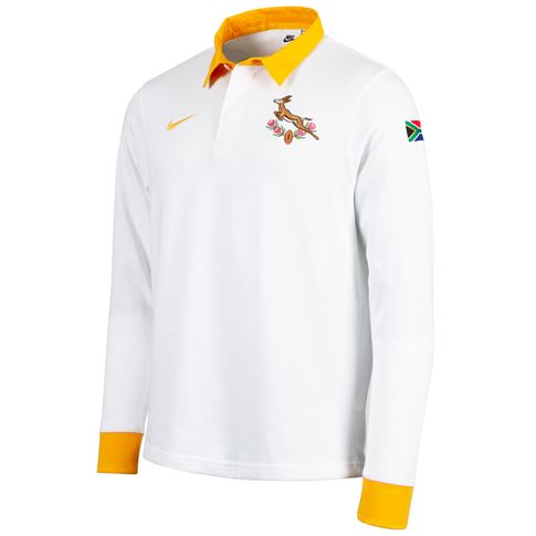 South Africa Springboks Mens Away Rugby Shirt Long Sleeve 25/26 White - Front